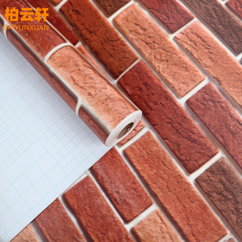 Swiss Red Brick Waterproof Stickers PVC Wallpaper Self-Adhesive Thickening Dormitory Decoration Snowflake Brick