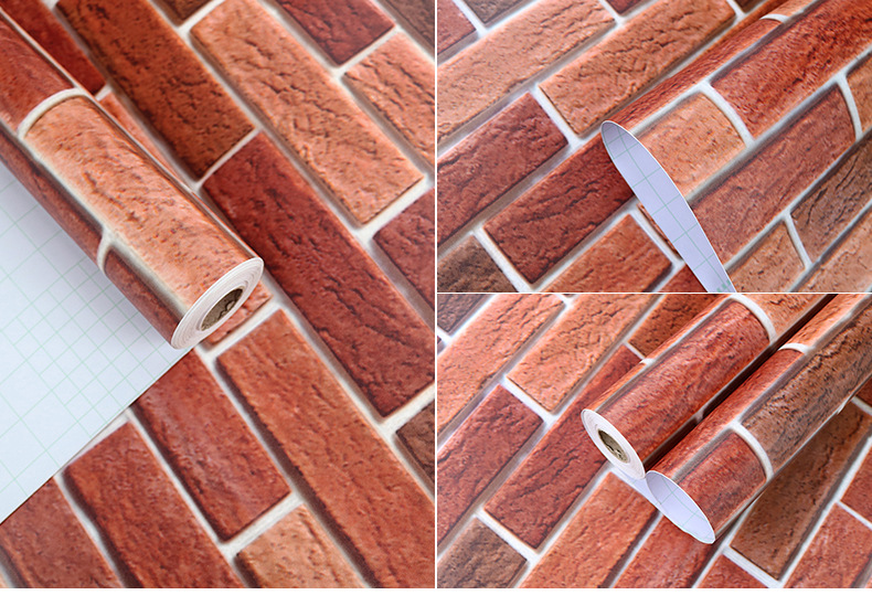 Swiss Red Brick Waterproof Stickers PVC Wallpaper Self-Adhesive Thickening Dormitory Decoration Snowflake Brick