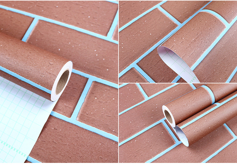 Swiss Red Brick Waterproof Stickers PVC Wallpaper Self-Adhesive Thickening Dormitory Decoration Snowflake Brick