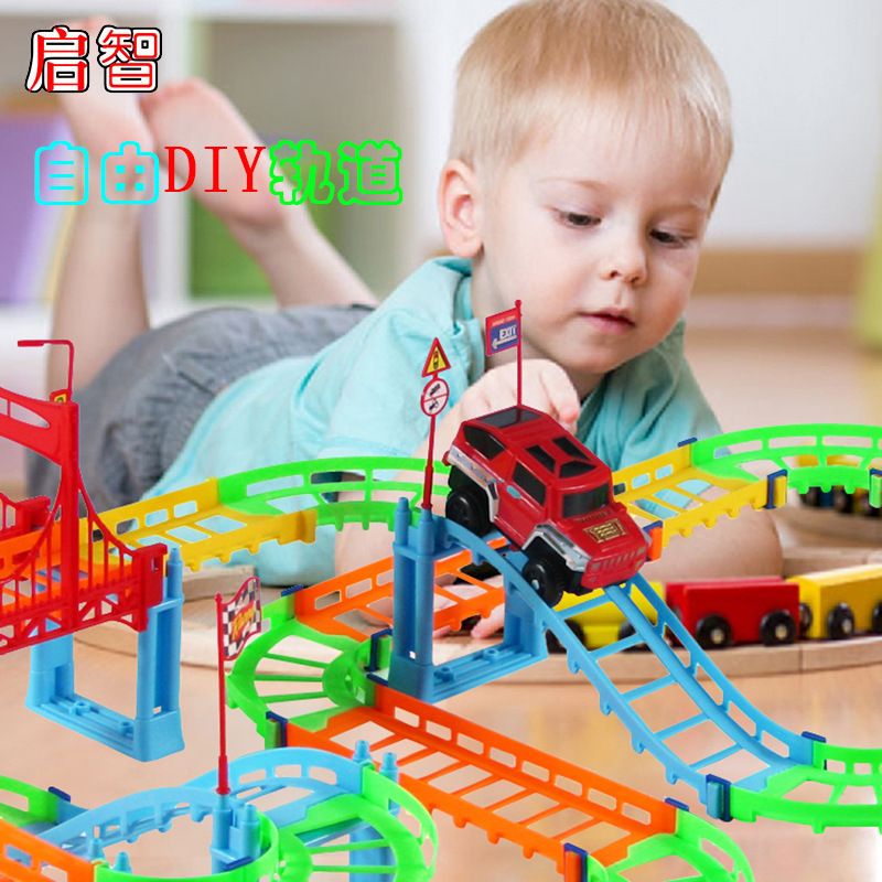 730 90 Yuan Color Box Package Electric Variety Rail Car Speed Variety Track Running Toy Block