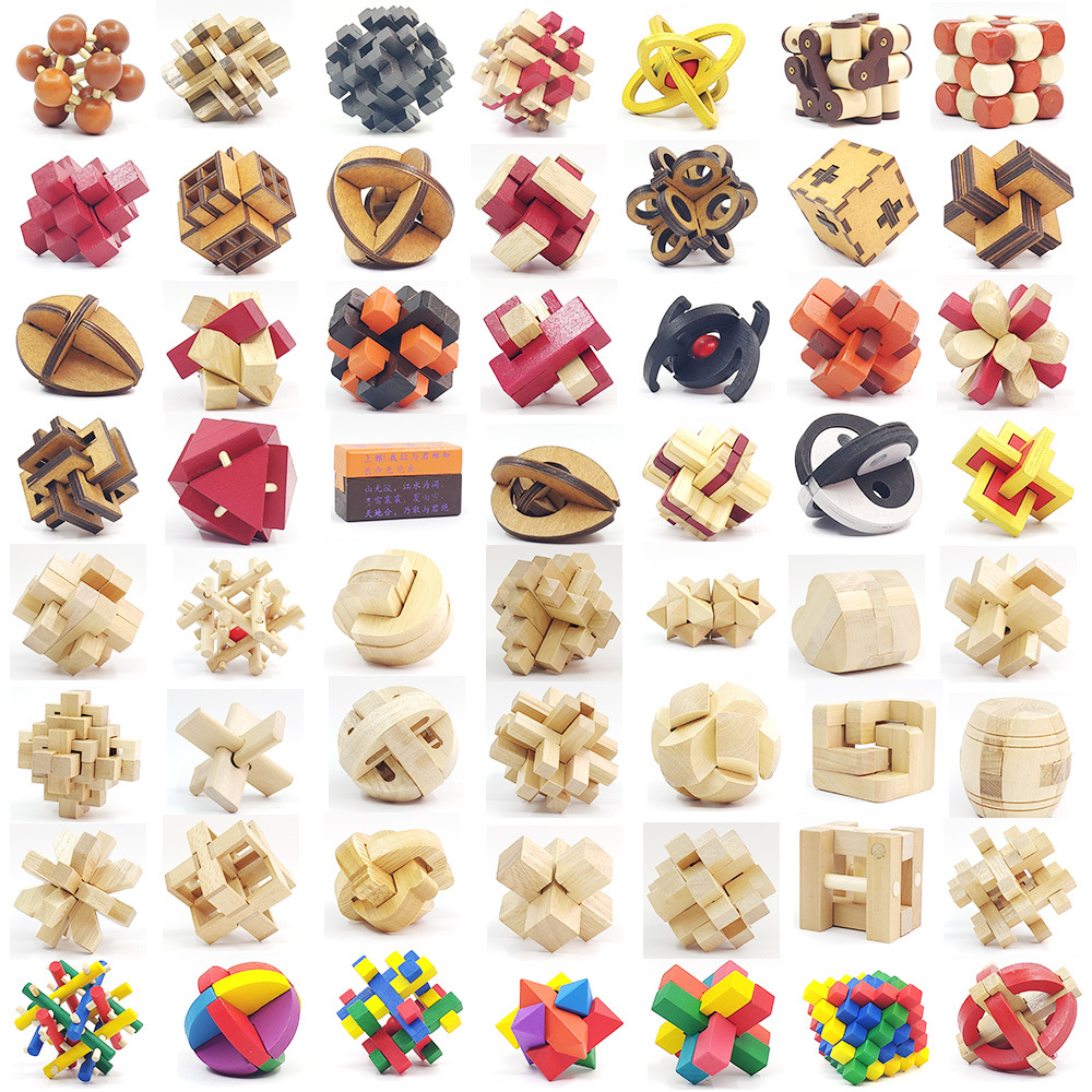 Mixed Wholesale Burr Puzzle Burr Puzzle Stall Toy Wooden Disassembly Combination Unlock Children Toy Block