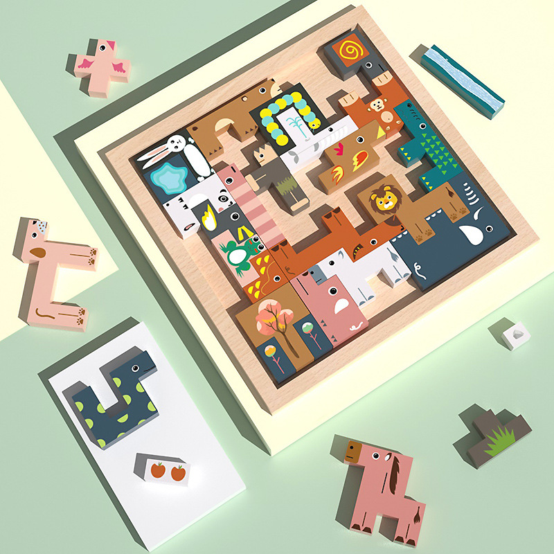 Animal Tetris Wooden Puzzle Wooden Building Blocks Game 4-6 Years Old Children&#039;s Toy Block