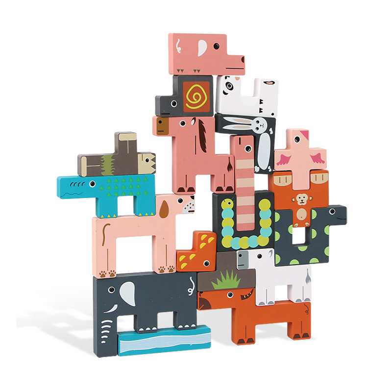 Animal Tetris Wooden Puzzle Wooden Building Blocks Game 4-6 Years Old Children&#039;s Toy Block