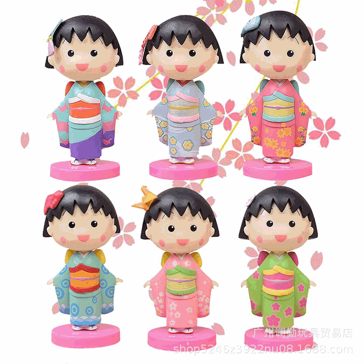 6 Kimono Cherry Maruko Cartoon Character Model Cake Doll Car Car Hand Office