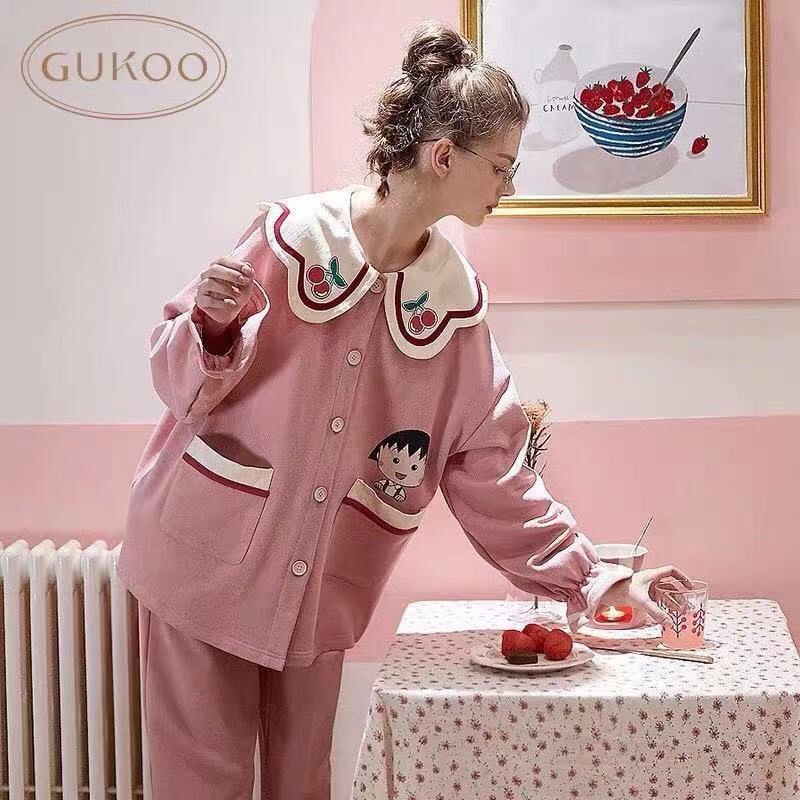 Gukoo/Fruit Shell Same Style Maruko Pajamas Spring and Autumn Pink Long Sleeve Suit Casual Cute Girl Homewear