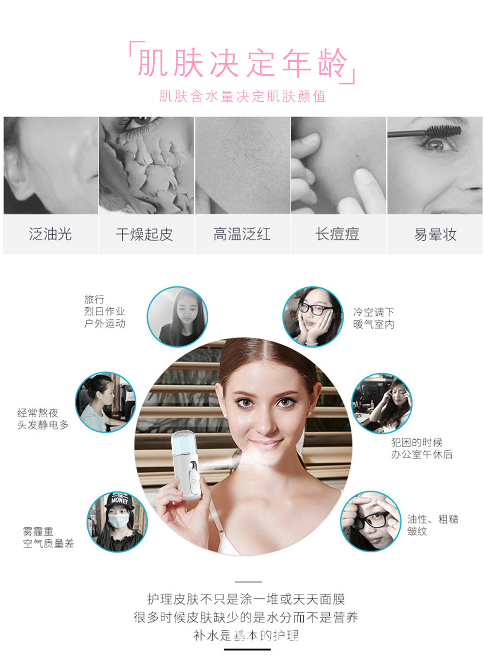 Maruko Water Replenishing Instrument Humidifier Facial Steamer USB Charging Portable Nano Spray Device Alcohol Spraying