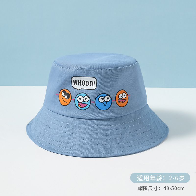 Summer New Pure Color Cartoon Expression Casual Children Bucket Hat Sun Protection Sunshade Outdoor Maruko