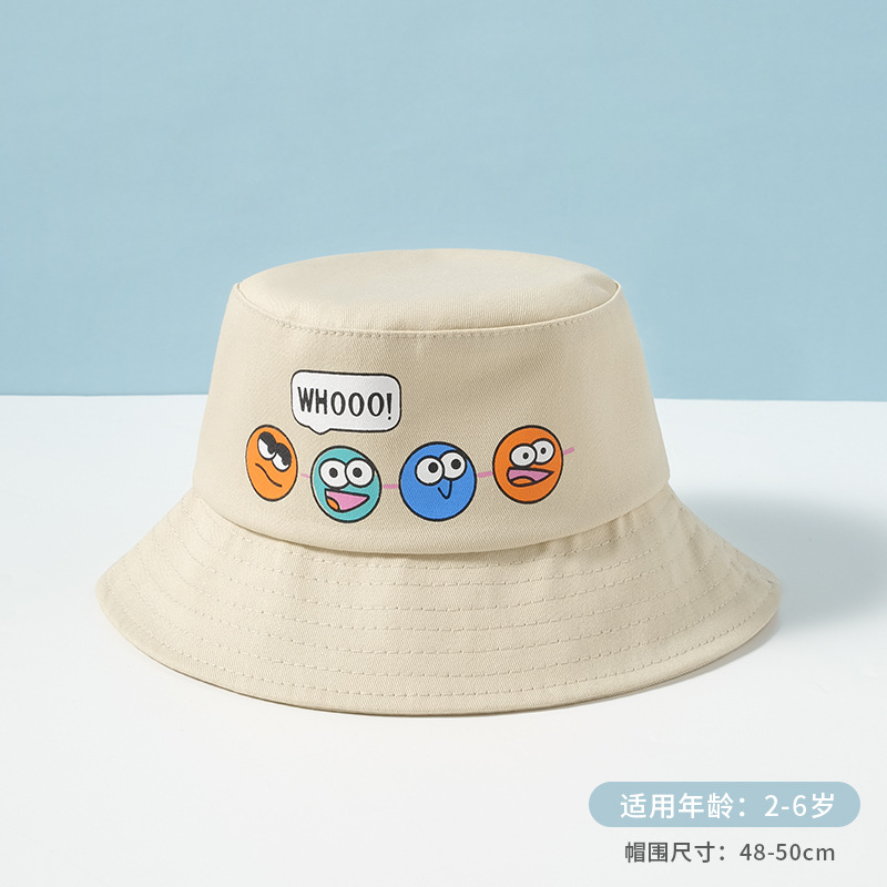Summer New Pure Color Cartoon Expression Casual Children Bucket Hat Sun Protection Sunshade Outdoor Maruko