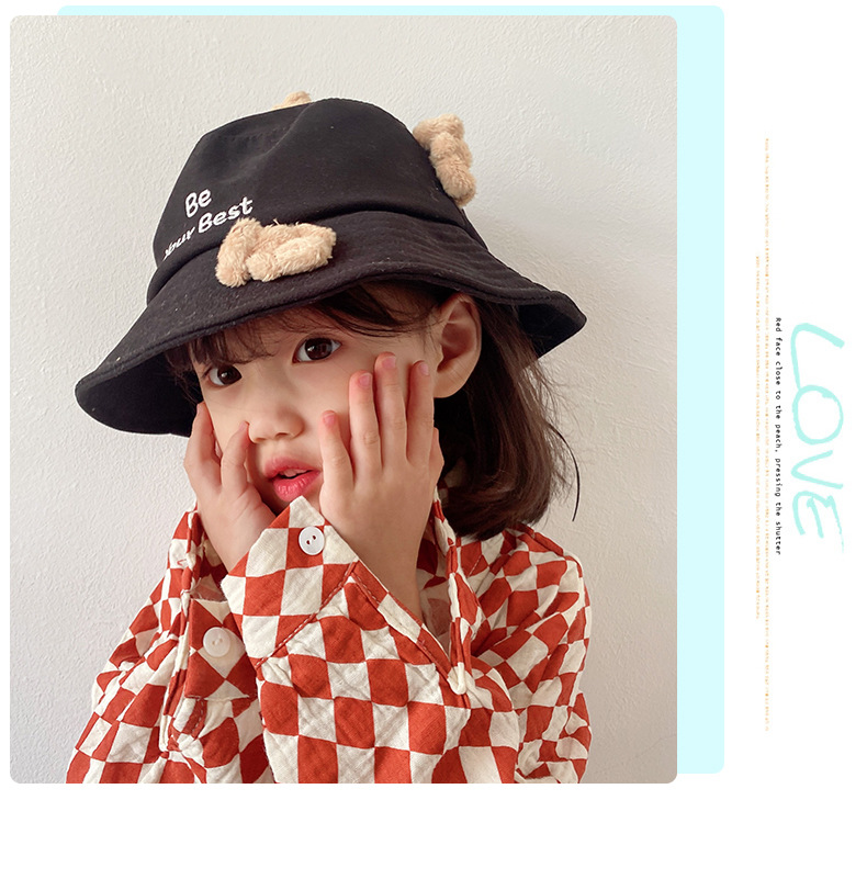 Children's Hat 2021 Autumn and Winter New Cartoon Bear Children's Bucket Hat Letters Maruko