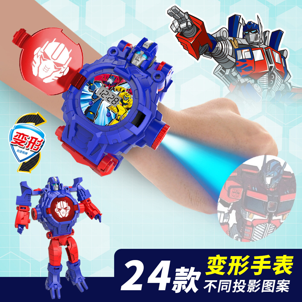 Children&#039;s Watch Luminous Ultraman Toy Boy Transformation Robot Electronic Watch Projection Lamp Watch Spider-Man Watch