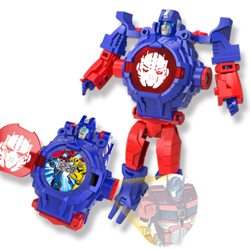 Children&#039;s Watch Luminous Ultraman Toy Boy Transformation Robot Electronic Watch Projection Lamp Watch Spider-Man Watch