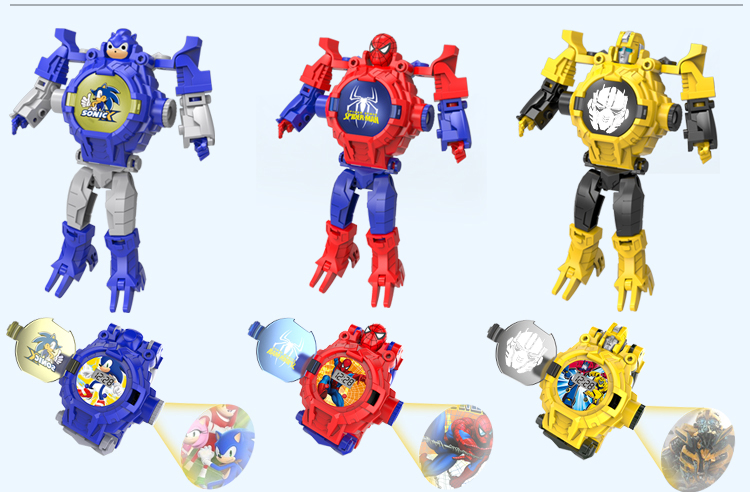 Children's Watch Luminous Ultraman Toy Boy Transformation Robot Electronic Watch Projection Lamp Watch Spider-Man Watch
