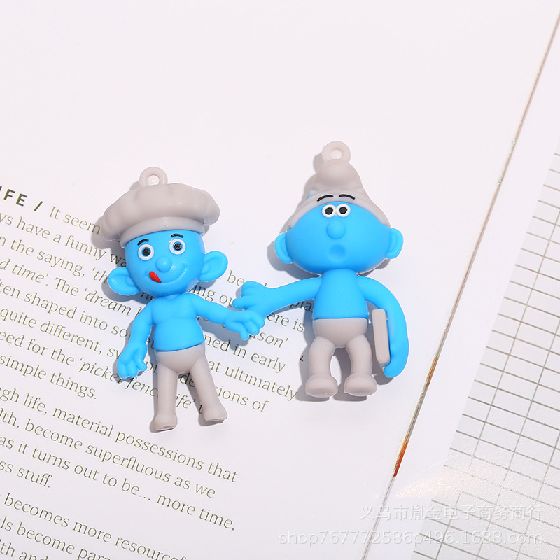 Factory Direct Supply PVC Flexible Glue Creative Blue Elf Keychain Accessories Personality Bag Smurfs