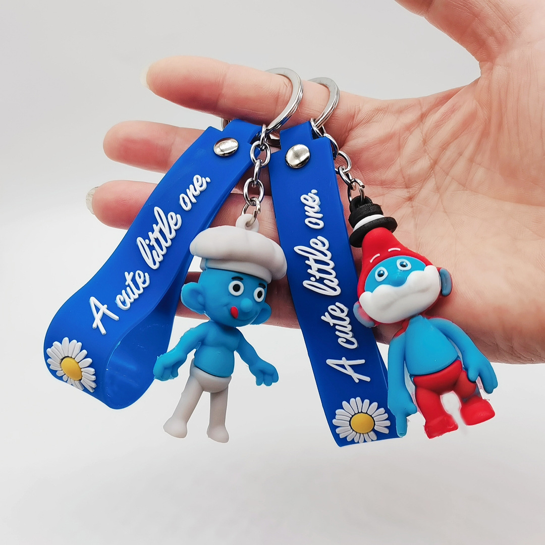 Smurfs Cartoon Smurfs Doll Keychain Leather Rope Handbag Pendant Personalized Creative Gift Car Key Chain Wholesale