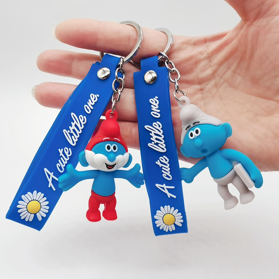 Smurfs Cartoon Smurfs Doll Keychain Leather Rope Handbag Pendant Personalized Creative Gift Car Key Chain Wholesale
