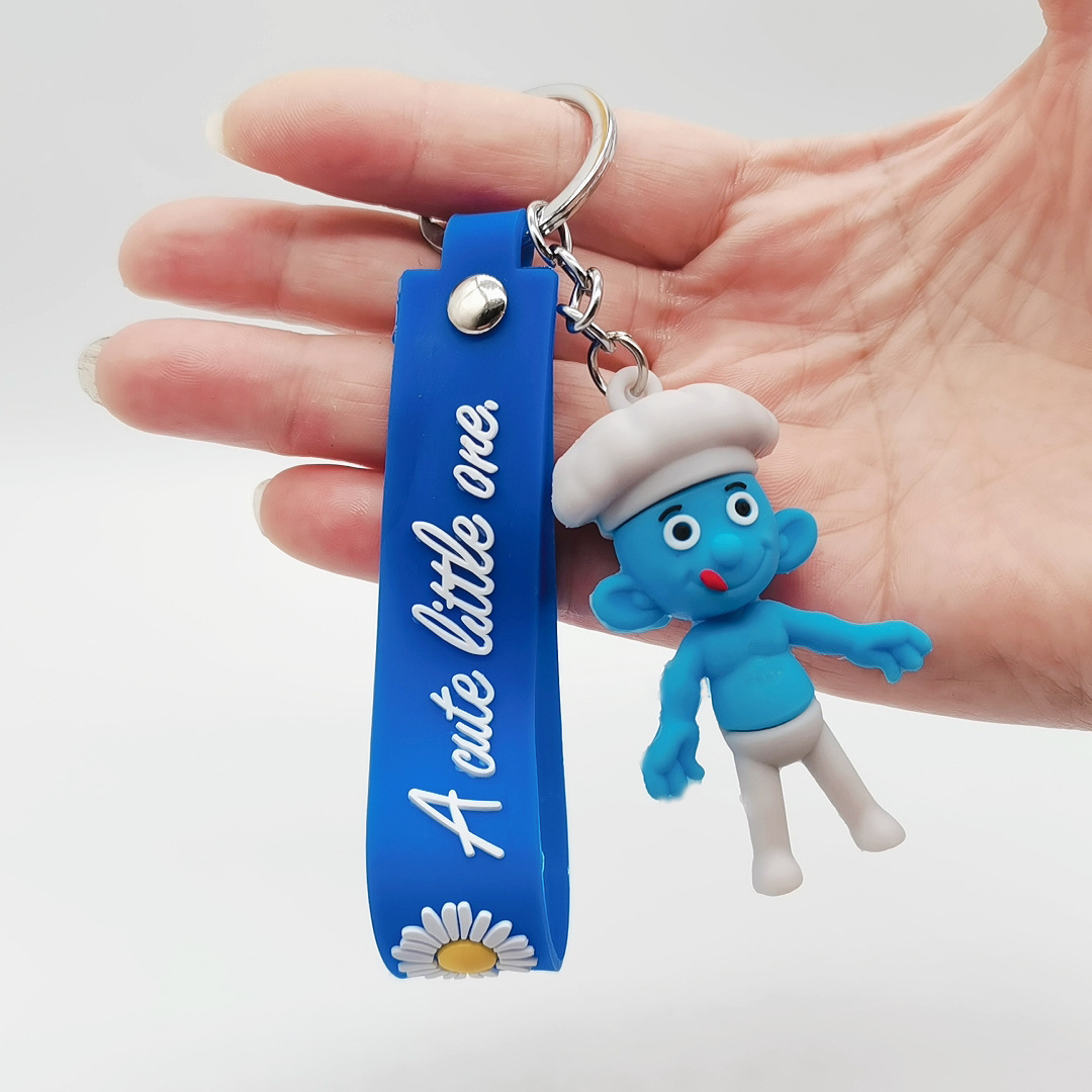 Smurfs Cartoon Smurfs Doll Keychain Leather Rope Handbag Pendant Personalized Creative Gift Car Key Chain Wholesale