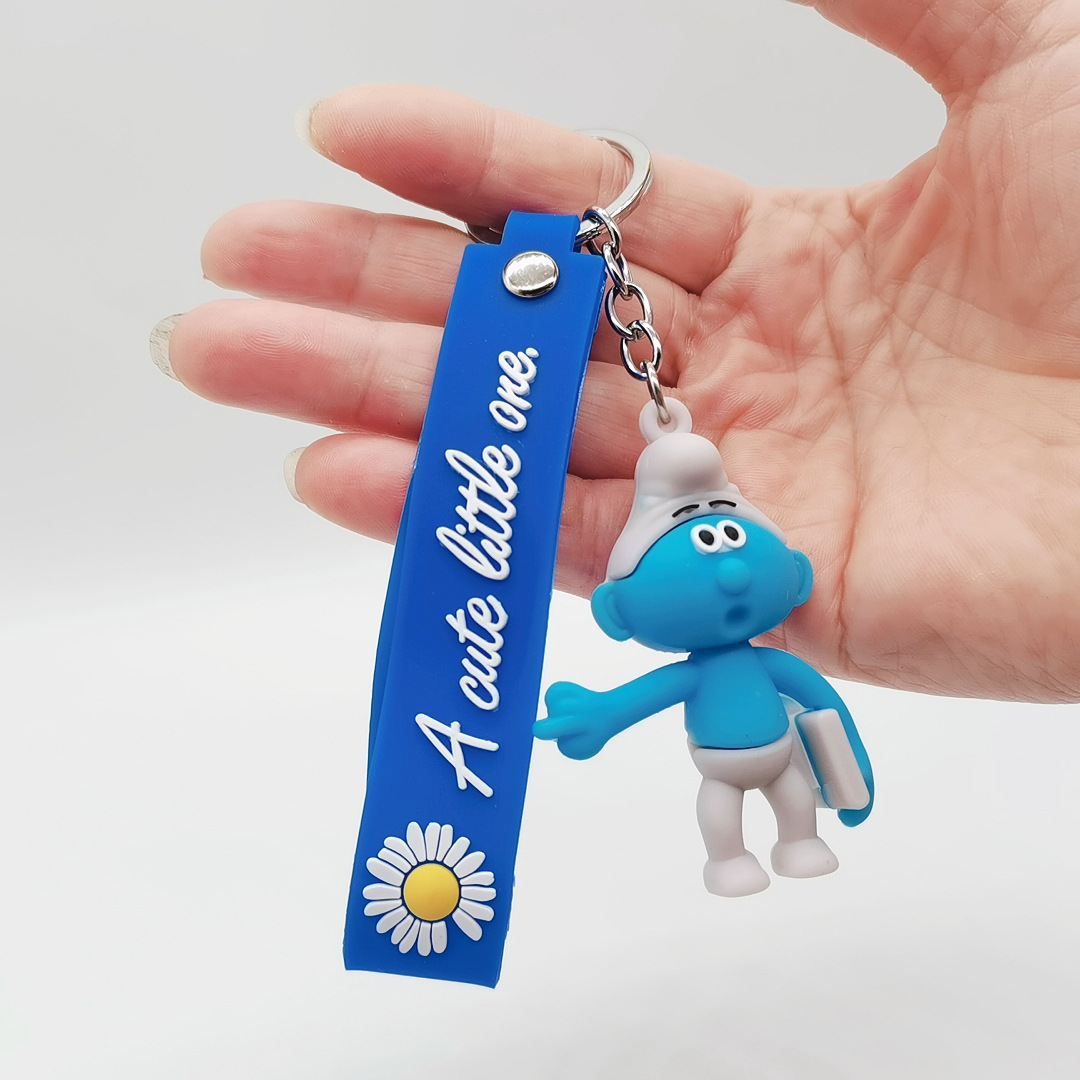 Smurfs Cartoon Smurfs Doll Keychain Leather Rope Handbag Pendant Personalized Creative Gift Car Key Chain Wholesale