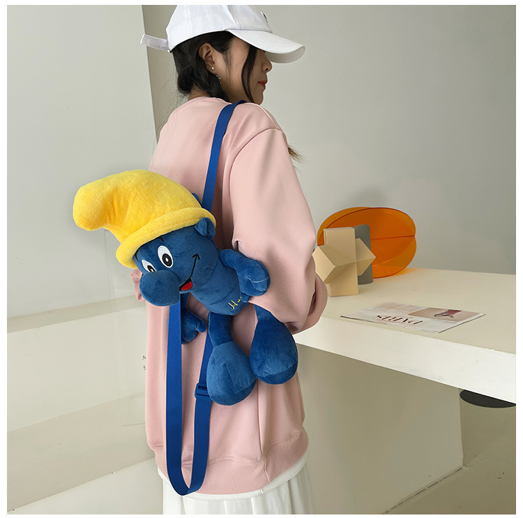 Smurfs Cartoon Plush Bag Blue Elf Backpack Autumn and Winter New Cute Doll Children's Doll Bag Coin Purse for Women