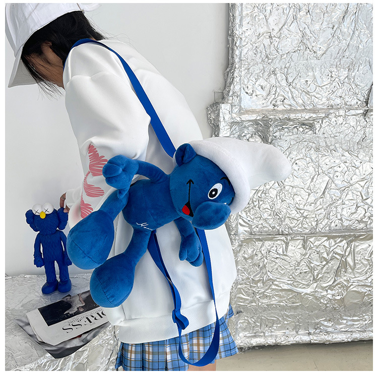Smurfs Cartoon Plush Bag Blue Elf Backpack Autumn and Winter New Cute Doll Children's Doll Bag Coin Purse for Women