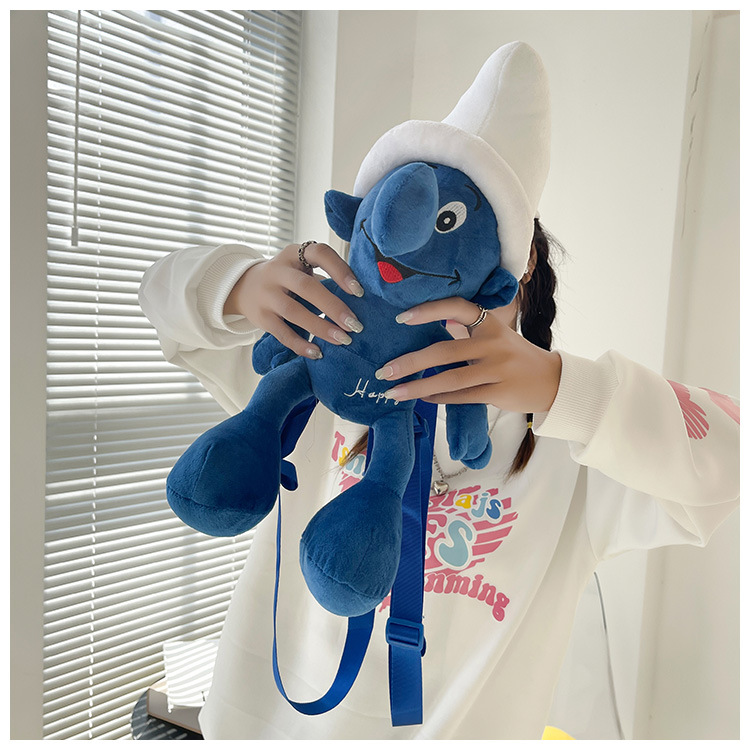 Smurfs Cartoon Plush Bag Blue Elf Backpack Autumn and Winter New Cute Doll Children's Doll Bag Coin Purse for Women