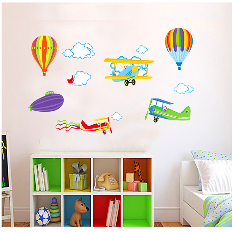 Three Generations Removable Wall Stickers Living Room Bedroom Children&#039;s Room Hot Air Balloon Aircraft Stickers Air Story