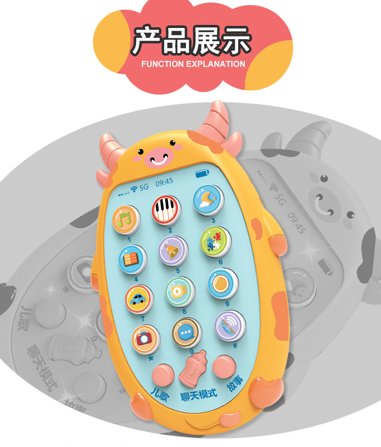 Free Shipping Baby Simulation Mobile Phone Music Toy Calf Early Education Puzzle Story Machine Telephone Bilingual Cartoon Animal