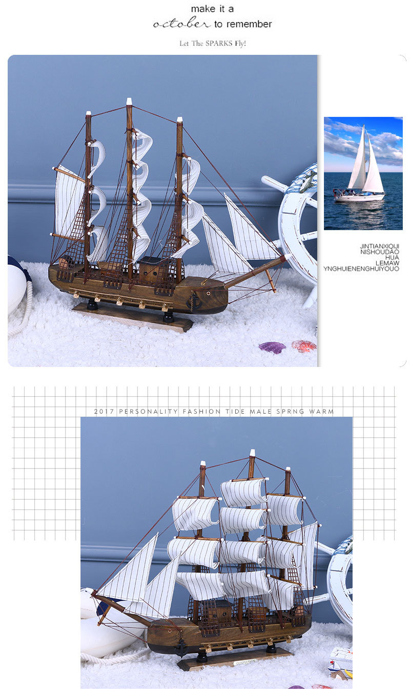 Office Simulation Model Home Decoration Assembly Sailboat Decoration Antique Distressed Crafts Sailboat Decoration