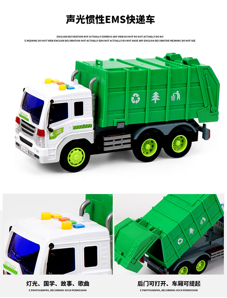 Large Light Music Inertia Toy Car Early Childhood Education Story Machine Garbage Classification Sanitation Car Model Toy