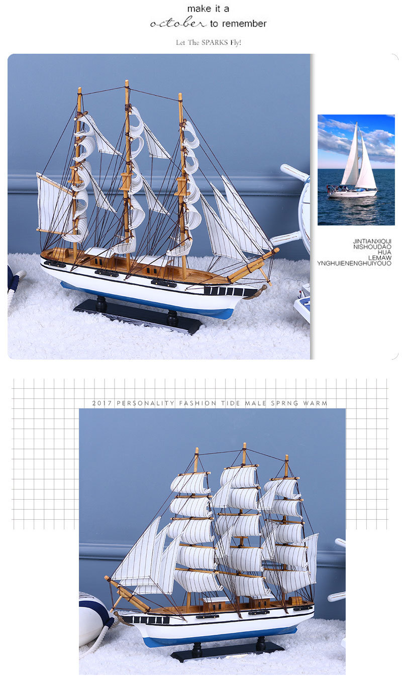 Office Simulation Model Home Decoration Assembly Sailboat Decorative Crafts Blue and White Navy Sailboat Decoration