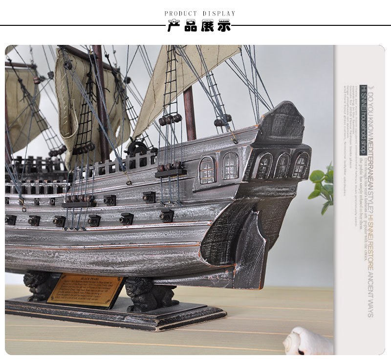 Imitation Real 87cm Pirate Ship Sailboat Decoration Mediterranean Style Crafts Decorations Decoration Ship Model Wholesale