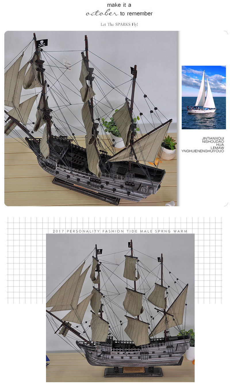 Imitation Real 87cm Pirate Ship Sailboat Decoration Mediterranean Style Crafts Decorations Decoration Ship Model Wholesale