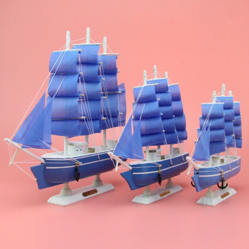 Creative Wooden Sailboat Decoration Smooth Sailing Blue Pink Mediterranean Sailing Decoration Decoration Wholesale Sailing Model