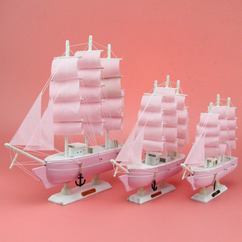 Creative Wooden Sailboat Decoration Smooth Sailing Blue Pink Mediterranean Sailing Decoration Decoration Wholesale Sailing Model