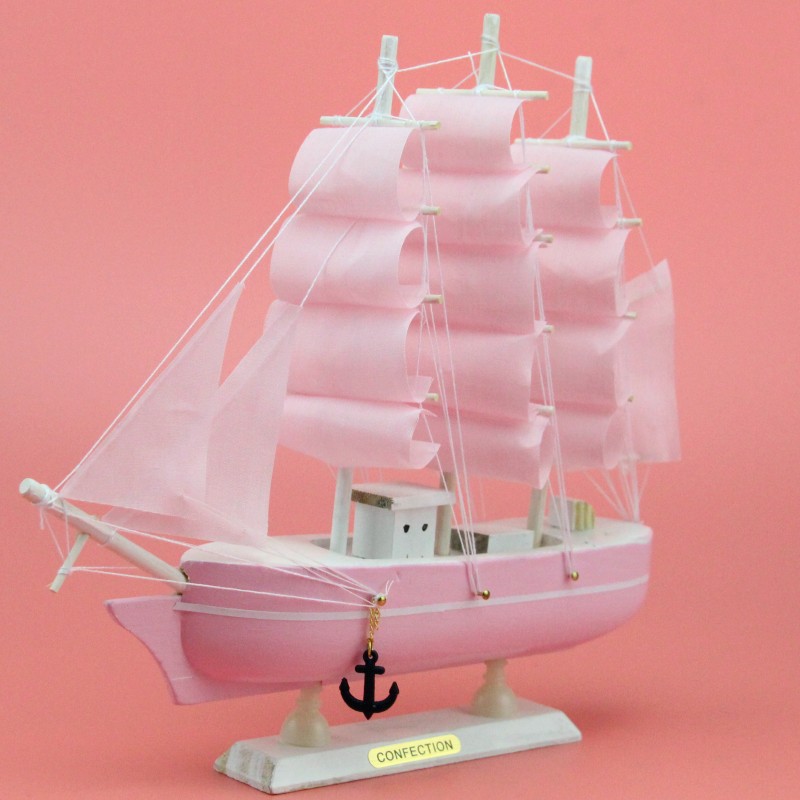 Creative Wooden Sailboat Decoration Smooth Sailing Blue Pink Mediterranean Sailing Decoration Decoration Wholesale Sailing Model