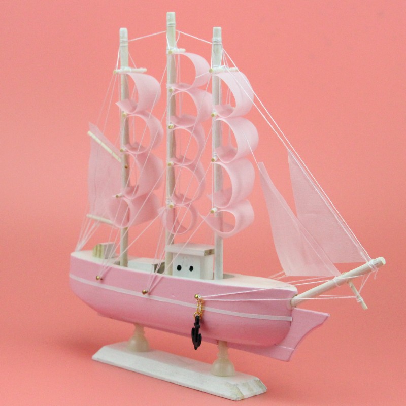 Creative Wooden Sailboat Decoration Smooth Sailing Blue Pink Mediterranean Sailing Decoration Decoration Wholesale Sailing Model