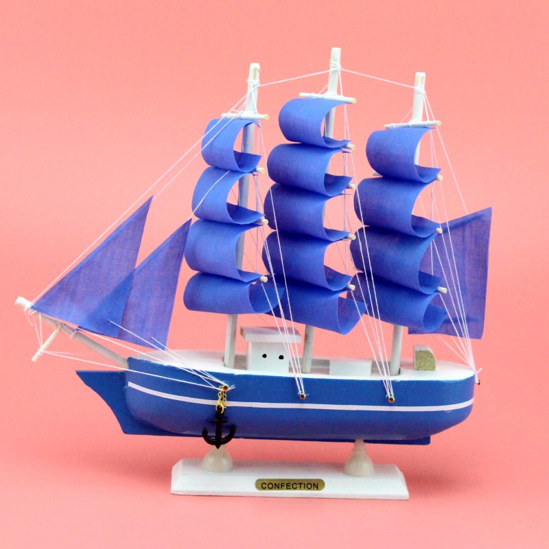 Creative Wooden Sailboat Decoration Smooth Sailing Blue Pink Mediterranean Sailing Decoration Decoration Wholesale Sailing Model