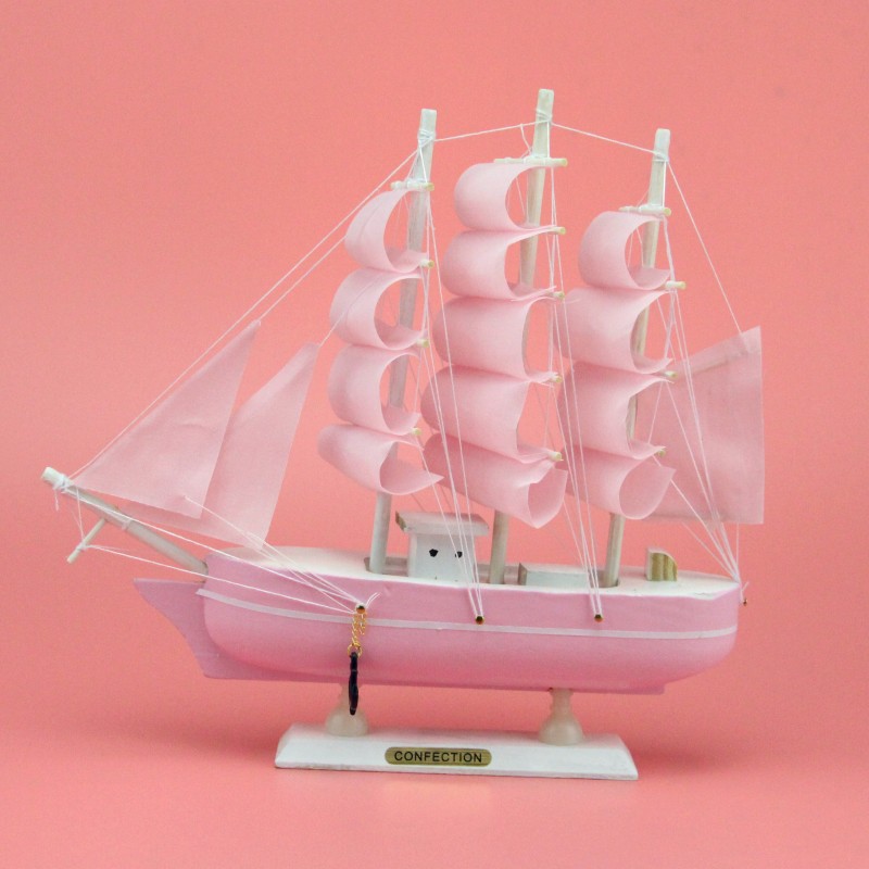Creative Wooden Sailboat Decoration Smooth Sailing Blue Pink Mediterranean Sailing Decoration Decoration Wholesale Sailing Model