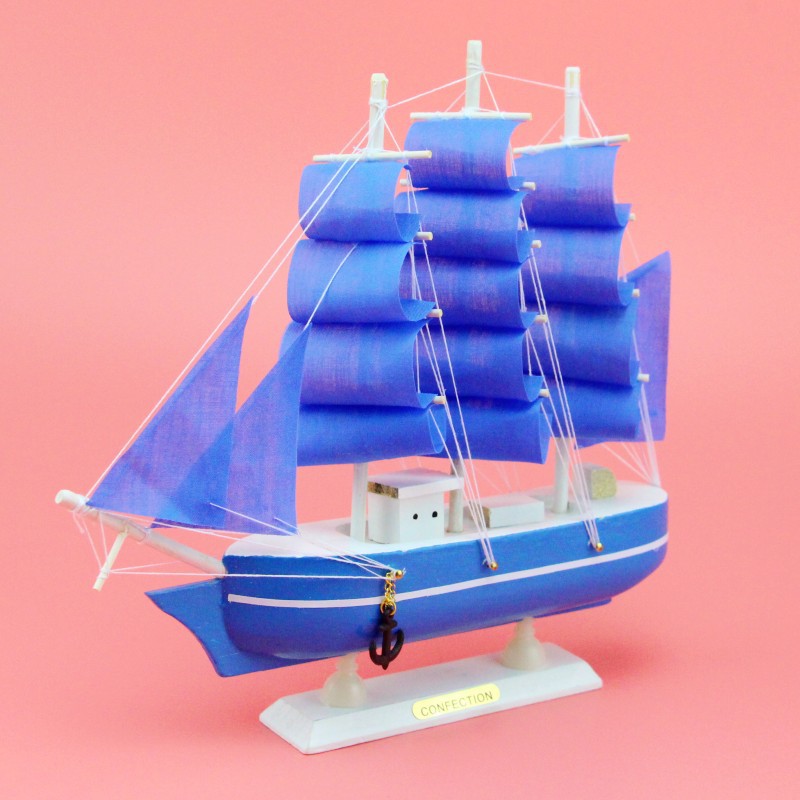 Creative Wooden Sailboat Decoration Smooth Sailing Blue Pink Mediterranean Sailing Decoration Decoration Wholesale Sailing Model
