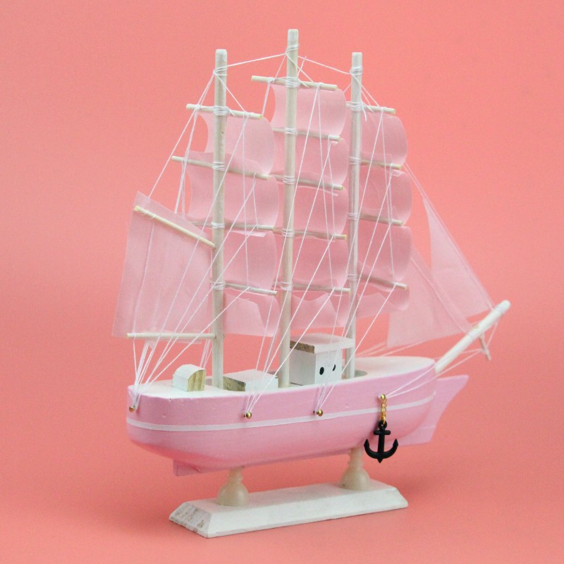 Creative Wooden Sailboat Decoration Smooth Sailing Blue Pink Mediterranean Sailing Decoration Decoration Wholesale Sailing Model