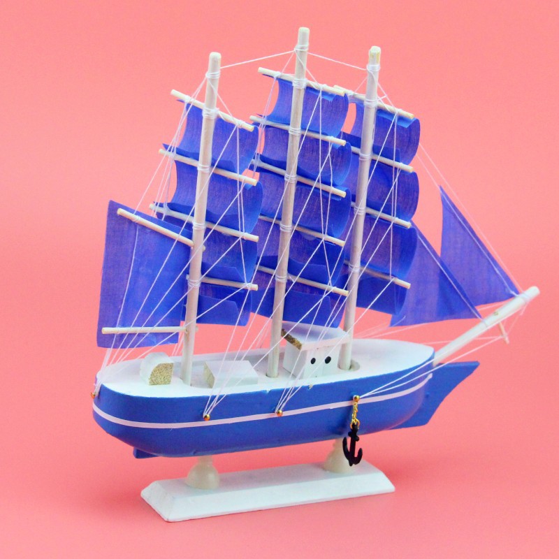 Creative Wooden Sailboat Decoration Smooth Sailing Blue Pink Mediterranean Sailing Decoration Decoration Wholesale Sailing Model