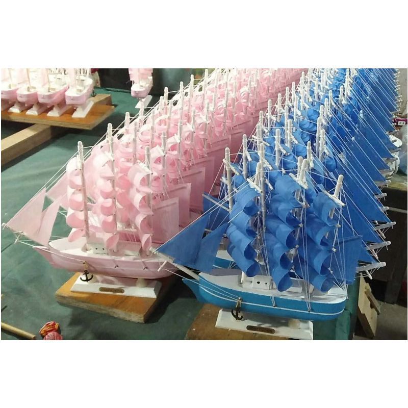Creative Wooden Sailboat Decoration Smooth Sailing Blue Pink Mediterranean Sailing Decoration Decoration Wholesale Sailing Model