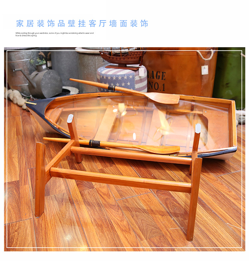 Ship Type Handmade Wooden Ornament Glass Surface Sailboat Model Home Distressed Tea Table Decoration Crafts Factory Wholesale