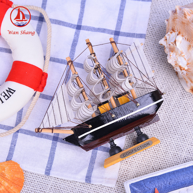 14*3.7*13 Desk Bookcase Decoration Simulation Ship Handmade Crafts Painted Small Sailboat Log Decoration Model