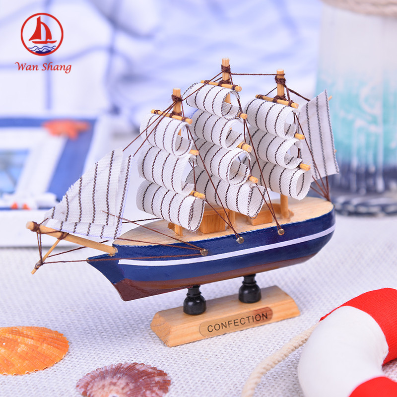 14*3.7*13 Desk Bookcase Decoration Simulation Ship Handmade Crafts Painted Small Sailboat Log Decoration Model