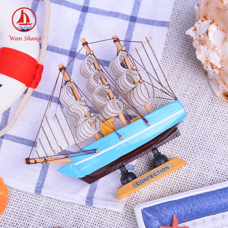 14*3.7*13 Desk Bookcase Decoration Simulation Ship Handmade Crafts Painted Small Sailboat Log Decoration Model