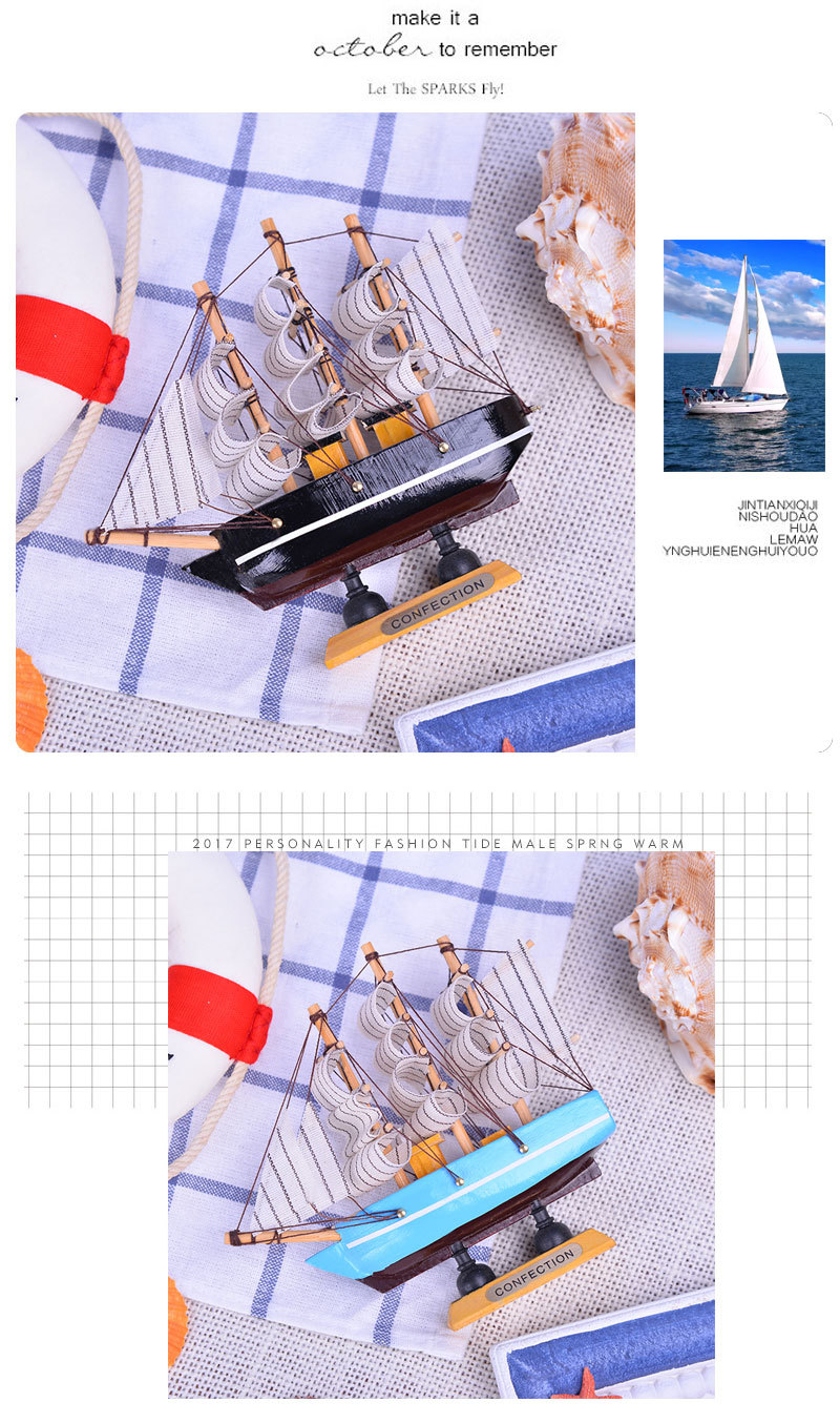 14*3.7*13 Desk Bookcase Decoration Simulation Ship Handmade Crafts Painted Small Sailboat Log Decoration Model