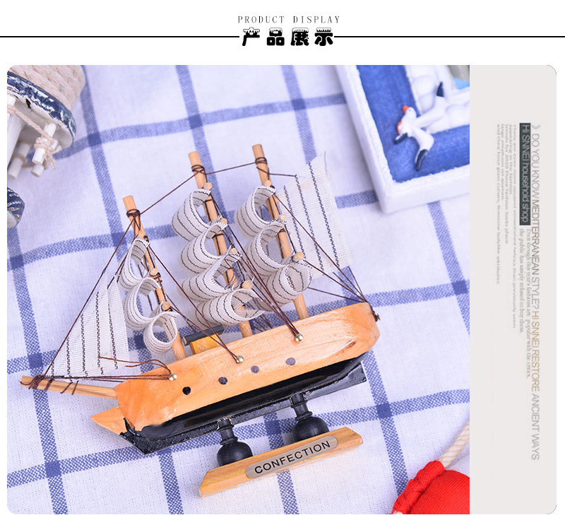 14*3.7*13 Desk Bookcase Decoration Simulation Ship Handmade Crafts Painted Small Sailboat Log Decoration Model