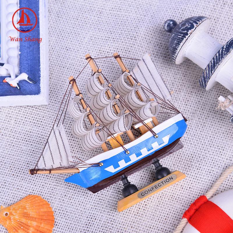 14*3.7*13 Desk Bookcase Decoration Simulation Ship Handmade Crafts Painted Small Sailboat Log Decoration Model