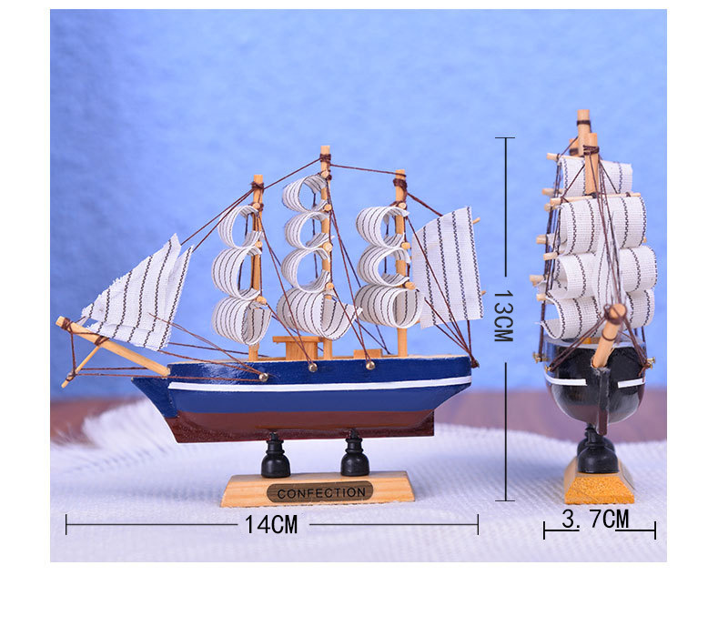 14*3.7*13 Desk Bookcase Decoration Simulation Ship Handmade Crafts Painted Small Sailboat Log Decoration Model