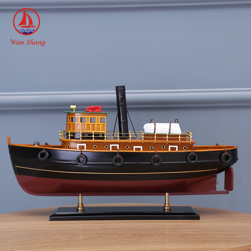Log Simulation Fishing Boat Office Living Room Decoration Red and Black Wood Color Crafts Sailboat Decoration Wholesale